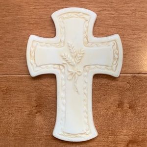 RUSS Vintage Wheat Cross Ceramic Religious Wall Plate Decor Cream Hand Crafted